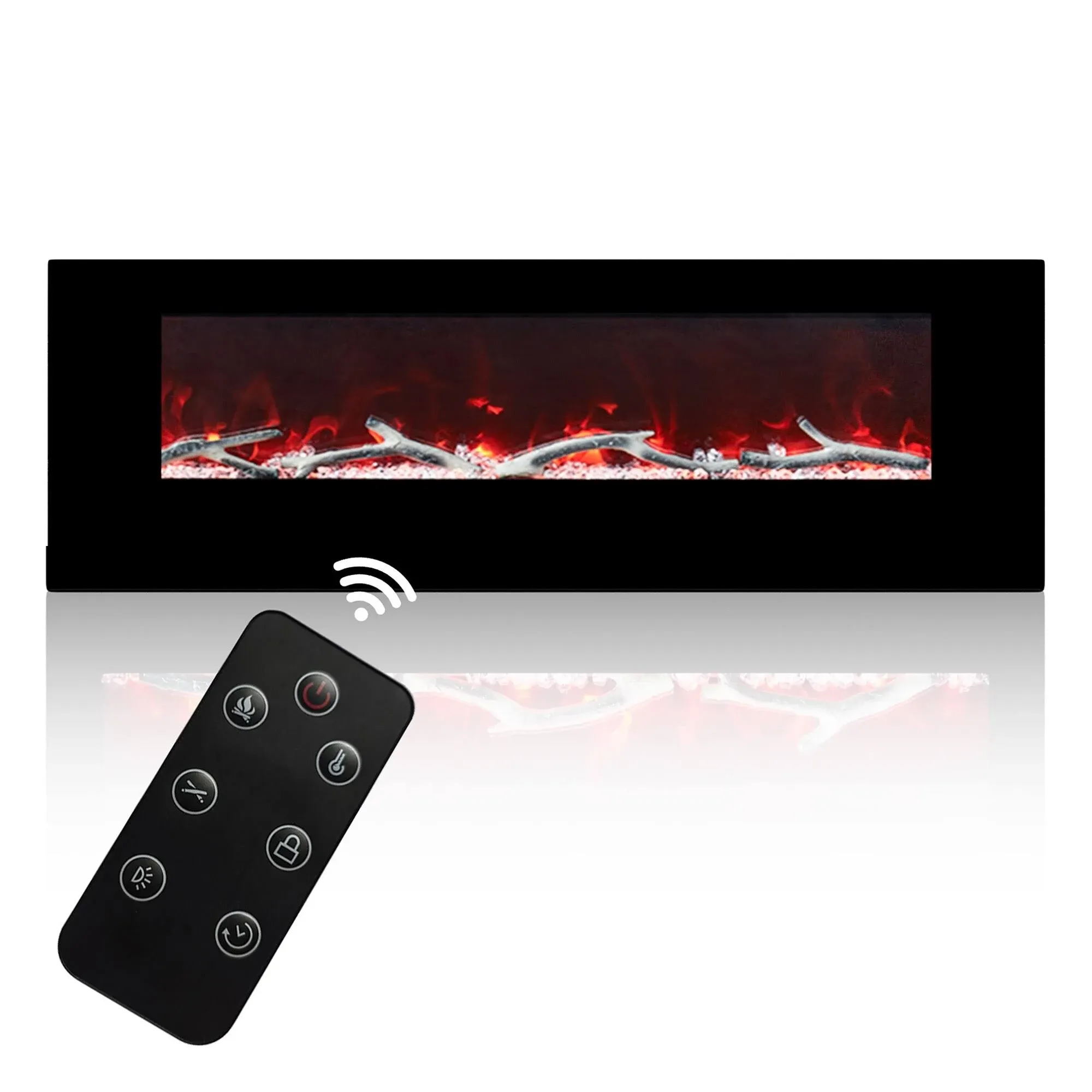 Mondawe 60" Wall-Mounted Recessed Electric Fireplace 4780 BTU Heater with Remote Control Adjustable Flame Color & Temperature Setting - Black