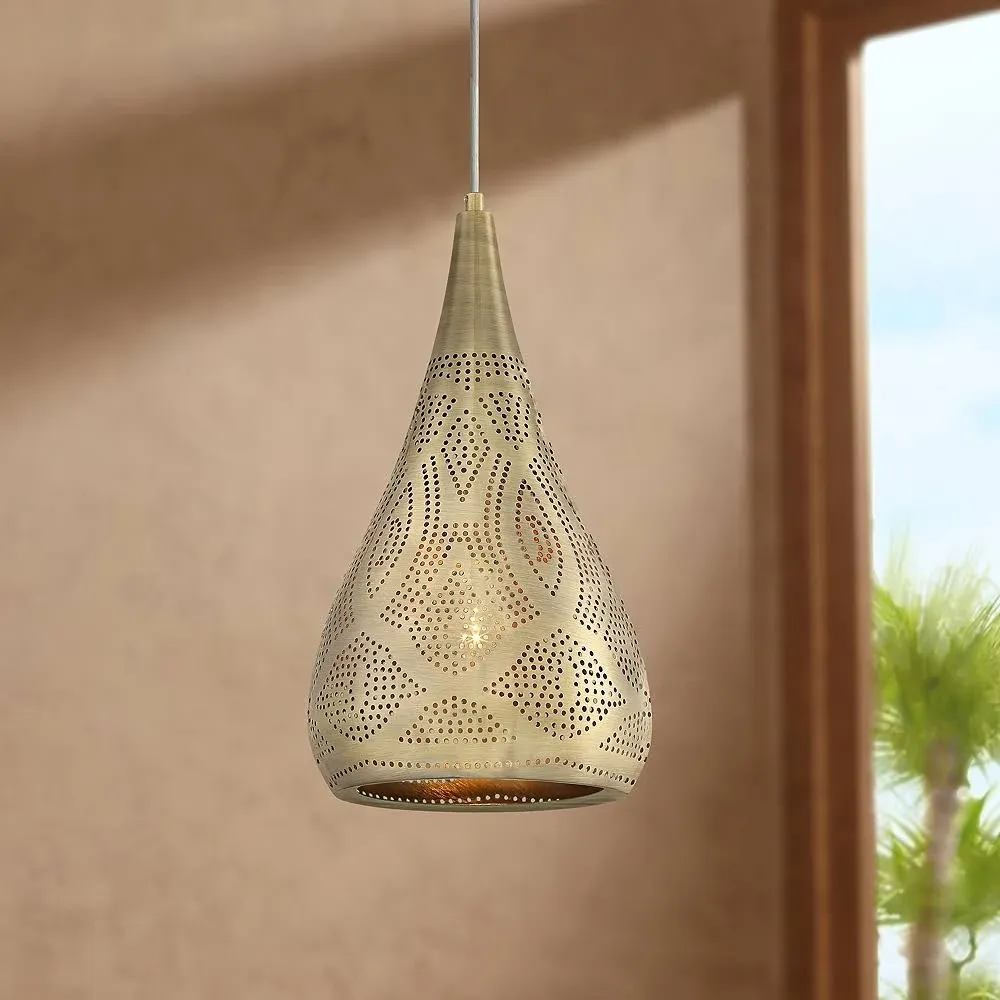 Possini Euro Safi 9&quot; Wide Antique Brass Moroccan Mini Pendant Light | www.lampsplus.com