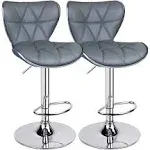 Leopard Shell Back Adjustable Swivel Bar Stools, PU Leather A-shell Back/Grey