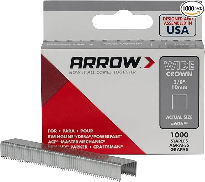 Heavy Duty Staples, Wide Crown, 3/8 in Leg L, Steel