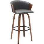 Diana 30" Swivel Walnut Wood Bar Stool in Gray Faux Leather – Armen Living LCDIBAWAGRY30