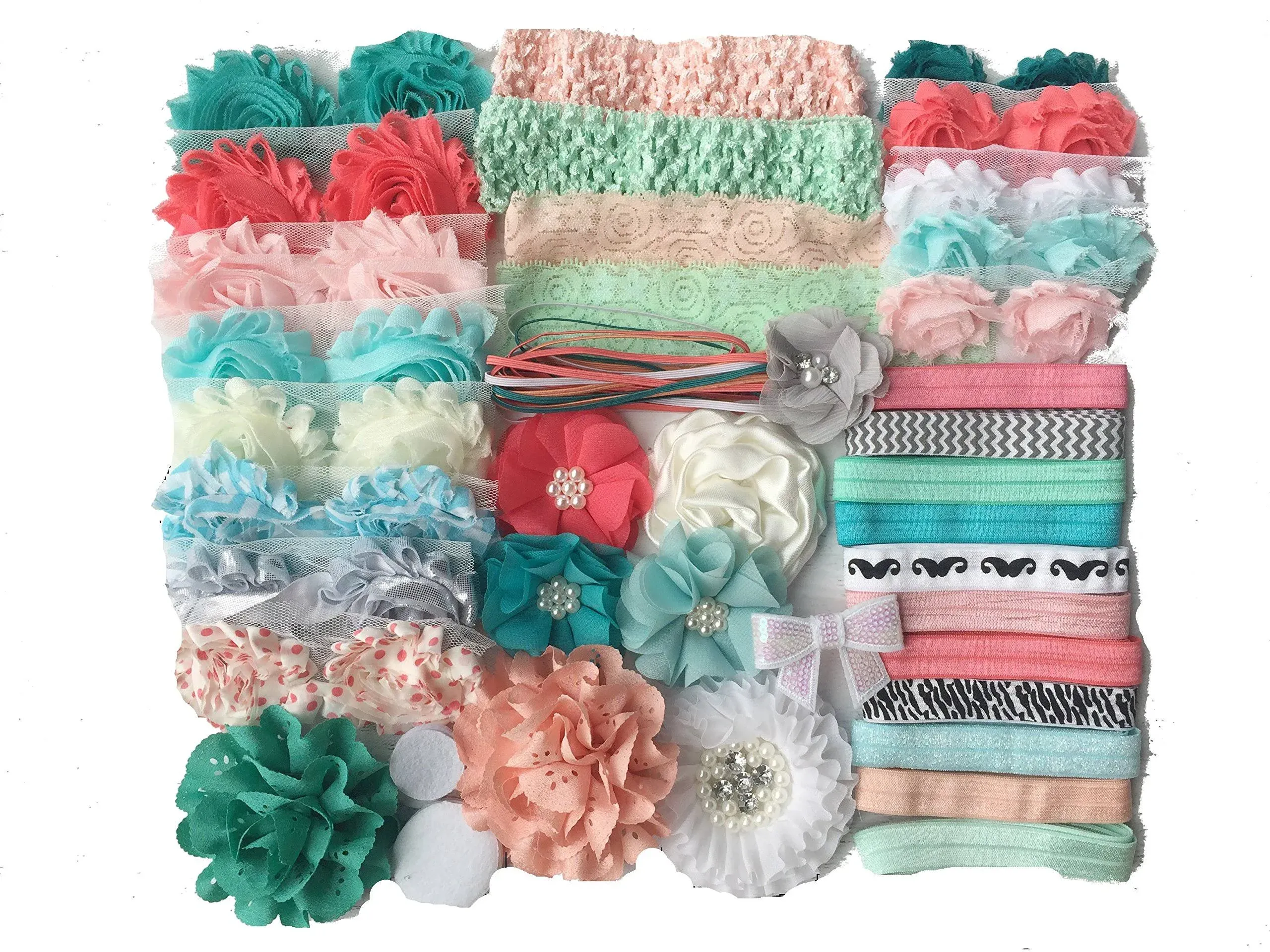 Bowtique Emilee Baby Shower Headband Kit DIY Headband Kit Makes Over 30 Headbands - Coral and Mint