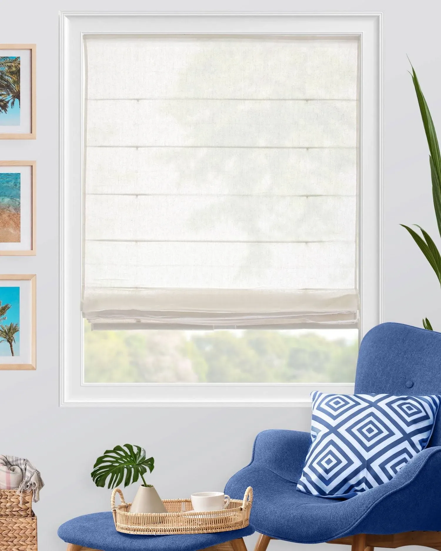 Chicology Cordless Roman Shades Pacific White Semi Sheer 31 W X 64 H