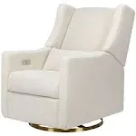 Babyletto Kiwi Electronic Recliner and Swivel Glider - Almond Teddy Loop with Light Wood Base