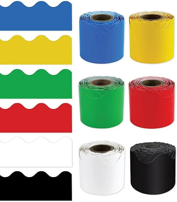 Carson Dellosa 6 Rolls of 216 Ft Scalloped Bulletin Board Borders, Blue, Yellow, Green, Red, Black and White Classroom Borders for Bulletin Board & Classroom Décor, 36 Ft Per Bulletin Board Trim Roll