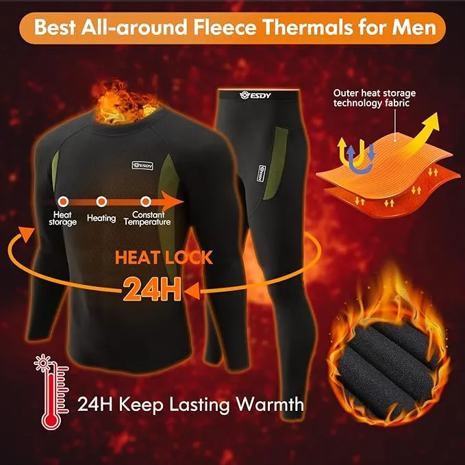 romision Thermal Underwear for Men Long Johns Fleece Lined Hunting Gear Bottom Top Set Base Layer for Cold Weather XS-4XL