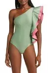 Farm Rio Women's Ruffled One Shoulder Strap One Piece Swimsuit