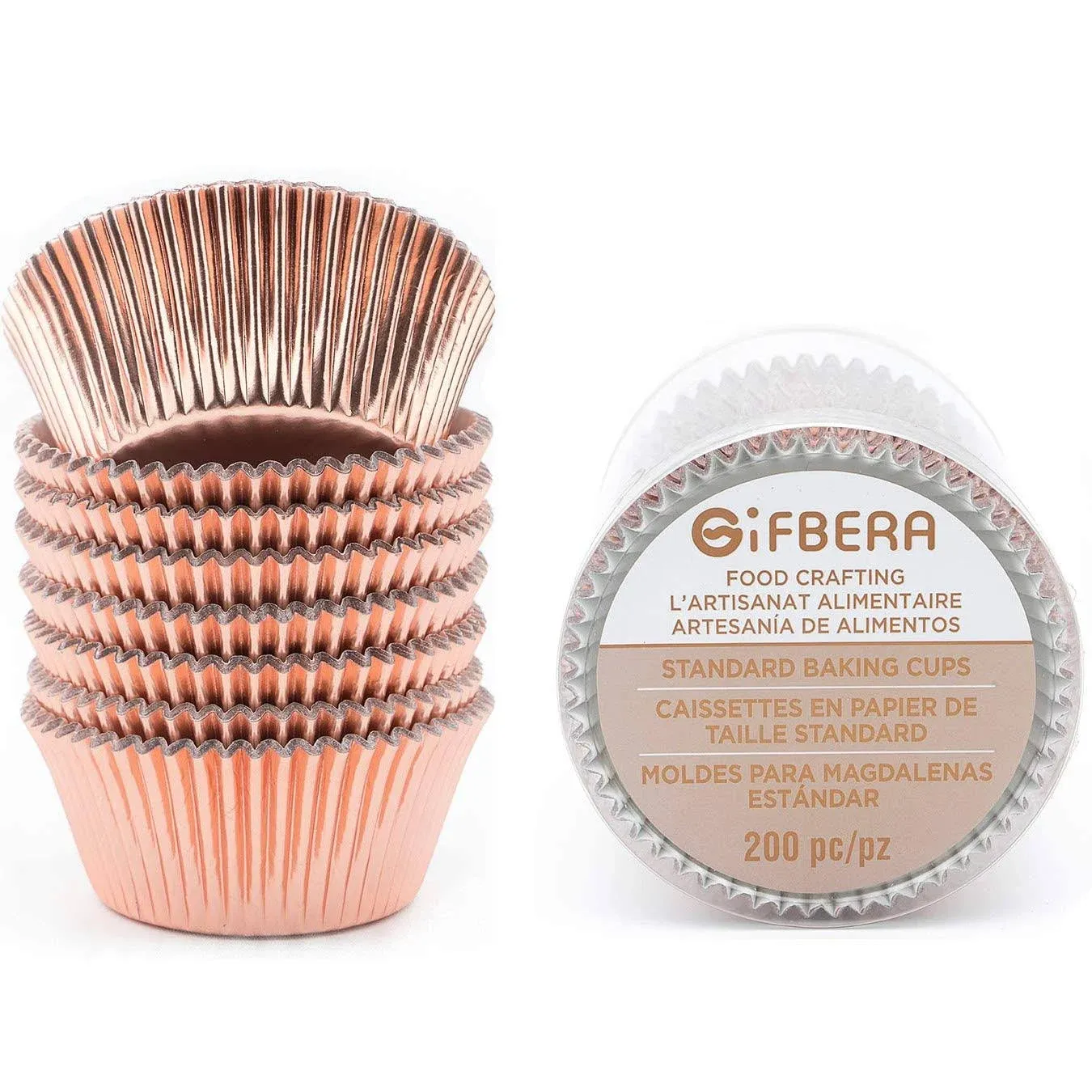 Gifbera Standard Rose Gold Foil Cupcake Liners/Baking Cups 200-Count