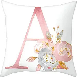 Eanpet Throw Pillow Covers Alphabet Decorative Pillow Cases ABC Letter Flowers Cushion Covers 18 x 18 inch Square Pillow Protectors for Sofa Couch