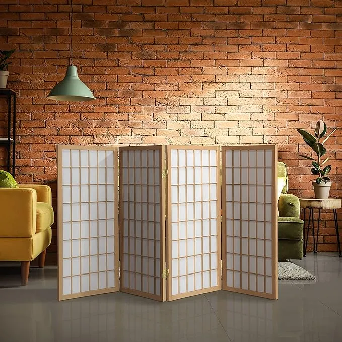 3 ft. Short Window Pane Shoji Screen - Natural - 4 Panels