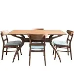 5-Piece Isador Mid Century Design Natural Walnut Finish Dining Set, Mint