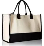 Mud Pie Classic Black and White Canvas Tote Bag, BLANK, 17" x 19" x 2"