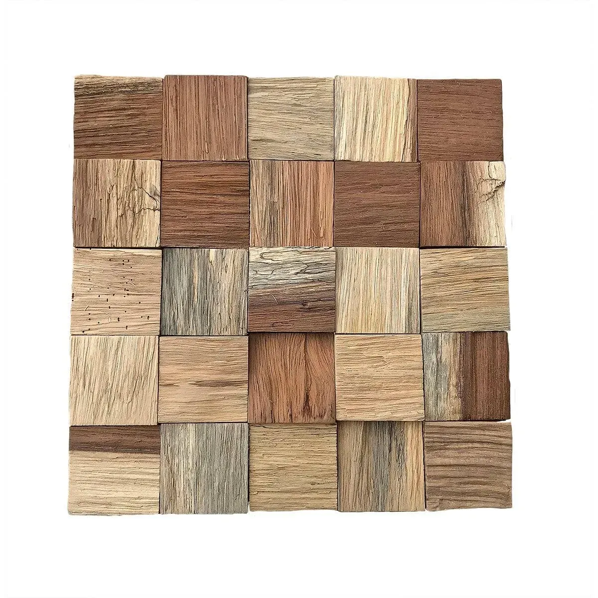 Ekena Millwork WPW12X12HTMENA 11 7/8"W x 11 7/8"H x 1/2"P Heritage Boat Wood Mosaic Wall Tile, Natural Finish