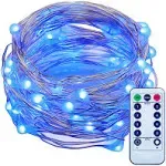 ITART Blue LED String Lights with Remote and Timer Dimmable Mini Fairy Lights Battery Operated 50 LEDs 16.7ft Super Bright Ultra Thin Silver Wire