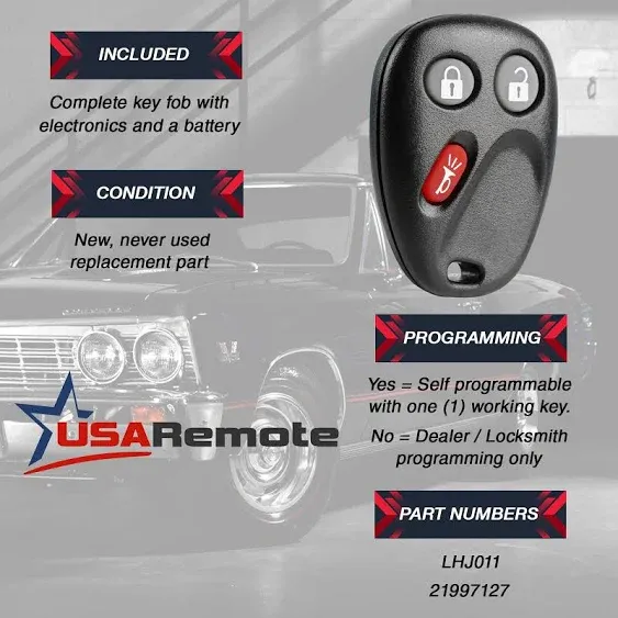 Key Fob Keyless Entry Remote fits 2003 2004 2005 2006 Chevy Tahoe Suburban Silverado Avalanche Equinox SSR / GMC Sierra Yukon / Cadillac Escalade / Hummer H2 / Pontiac Torrent / Saturn Vue (LHJ011)