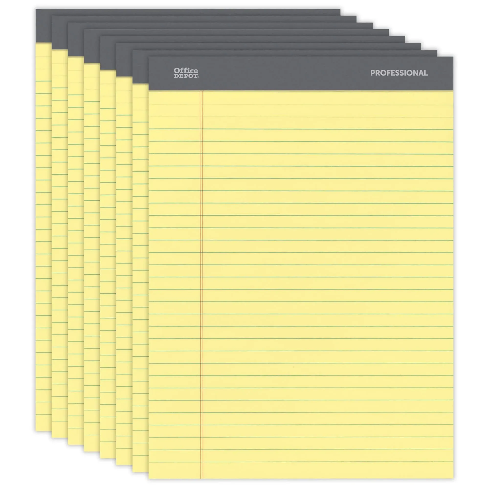 Office Depot Professional Legal Pad, 8 1/2in. x 11 3/4In, Legal Ruled, 50 Sheets per Pad, Canary, Pack of 8 Pads, 99527