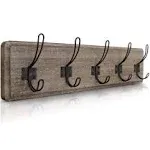 Hbcy Creations Rustic Coat Rack Wall Mounted Brown Wooden 24" Entryway Hooks 5 Solid Pine