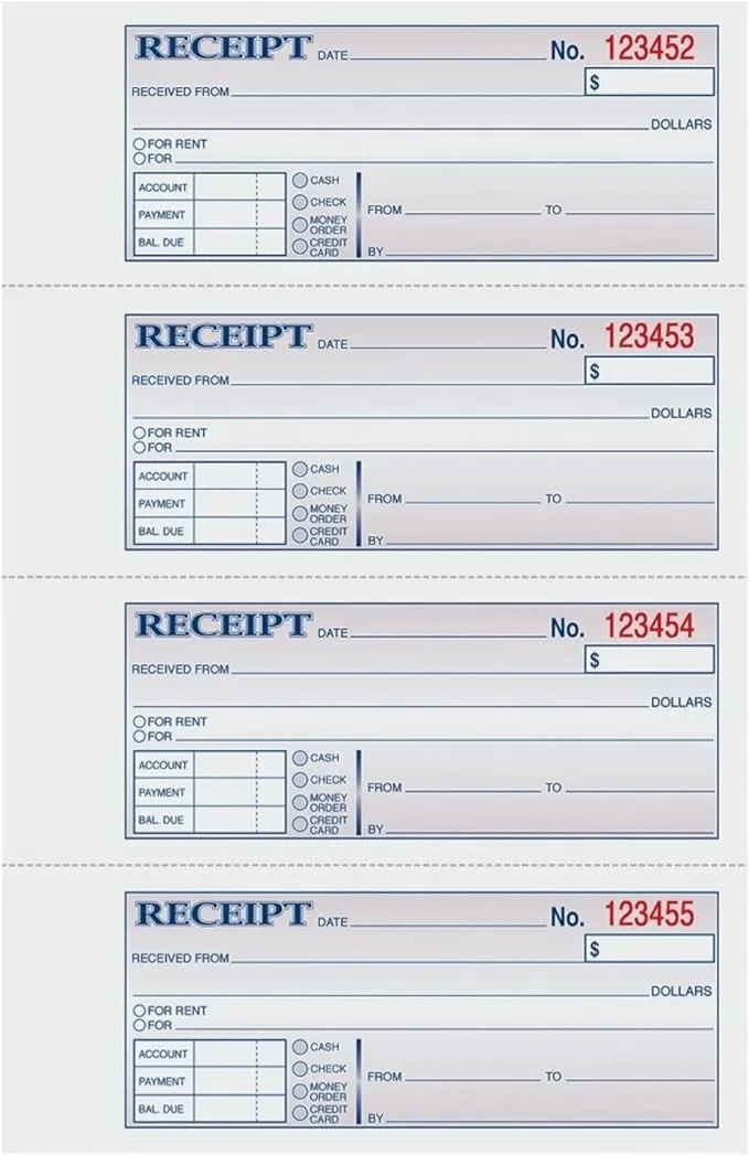 TOPS Money/Rent Receipt Book, 3-Part, Carbonless, 11 x 7-5/8 Inches, 4 Receipts/Page, 100 Sets per Book (46808)