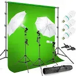 LimoStudio Photo Video Chromakey Green Screen Background Support System with 10' x 20' Green Muslin Backdrop 660W Bulb Umbrella Lighting Kit, AGG408