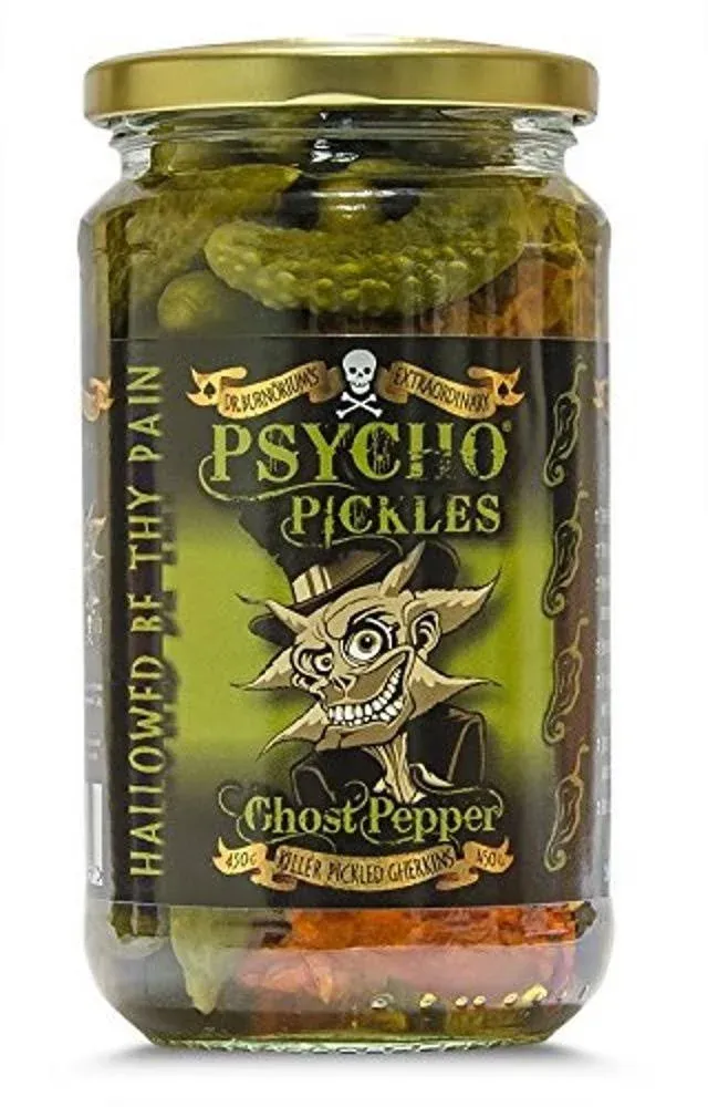 Psycho Pickles Pickled Gherkins Ghost Pepper 450g Jar