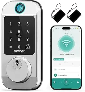 SMONET Smart Door Lock WiFi Fingerprint Keyless Entry Bluetooth Digital Deadbolt