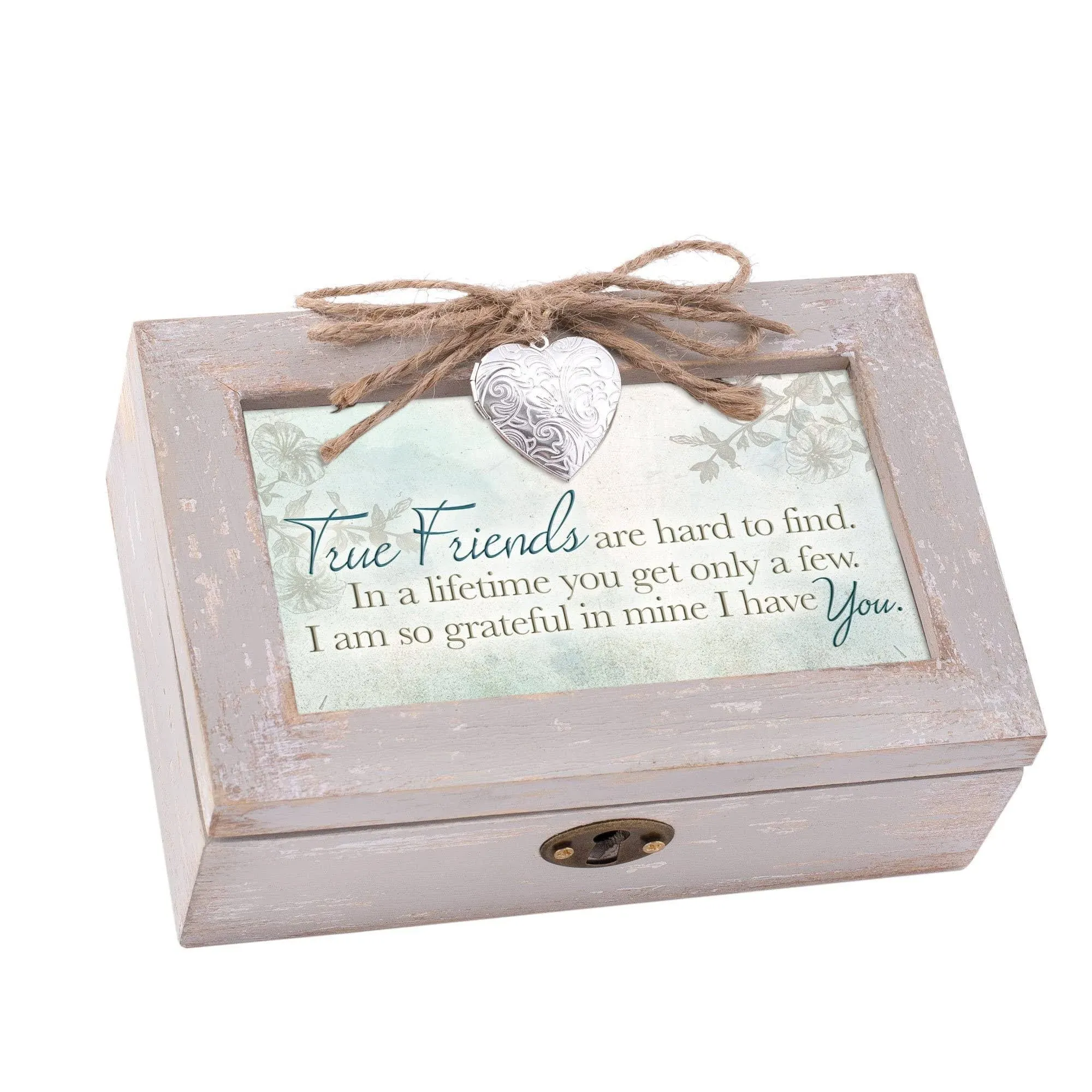 Cottage Garden True Friends Grateful Taupe Wood Locket Jewelry Music Box Plays Tune Wonderful World