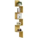 VASAGLE 5-Tier Natural Oak Corner Shelf - Modern Floating Bookshelf for Home and Office