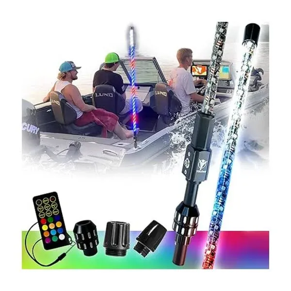 YOLOtek 4ft NavLIGHT SHOW US Veteran Owned! 360º Coast Guard 2NM Approved Multicolor Boat Navigation Lights LED Boat Lights Boat Whip Lights Anchor Running Stern Light Bass Boat Accessories Safe & Fun