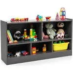 Costway Kids 2-Shelf Bookcase 5-Cube Wood Toy Storage Cabinet - Grey