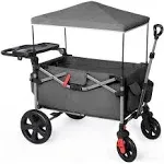 Ever Advanced Foldable Wagons for Two Kids & Cargo, Collapsible Folding Wagon Stroller with Adjustable Handle Bar,Removable Canopy with 5-Point