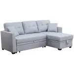 Pemberly Row 3-Seat Modern Fabric Sleeper Sectional Sofa with Storage in Ash