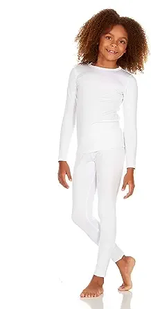 Thermajane Girl's Ultra Soft Thermal Underwear Long Johns Set with Fleece Lined (White, Small)