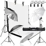 EMART 8.5x10ft Photography Backdrop Kit with 400W 5500K Daylight Umbrella Continuous Lighting Set, Black & White Backgrounds for Photo Studio Product, Photoshoot, Portrait Shoot