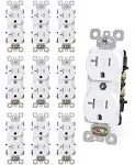 Aida Electrical Duplex Receptacle Outlet, Commercial, 20Amp 125V, TR Outlets, 3-Wire, Self-Grounding, UL Listed, White (10 Pack) 030621