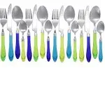 Gypsy Color The Original Brink House Sea Blue Green Mix Match Stainless Steel Cutlery Set with Translucent Handles 16 Pieces with Metal