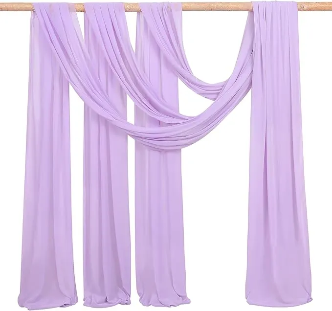 MoKoHouse Light Purple Wedding Arch Drapes 3 Panels 6 Yards Chiffon Wedding Backdrop Fabric for Party Ceremony Arch Stage Decorations