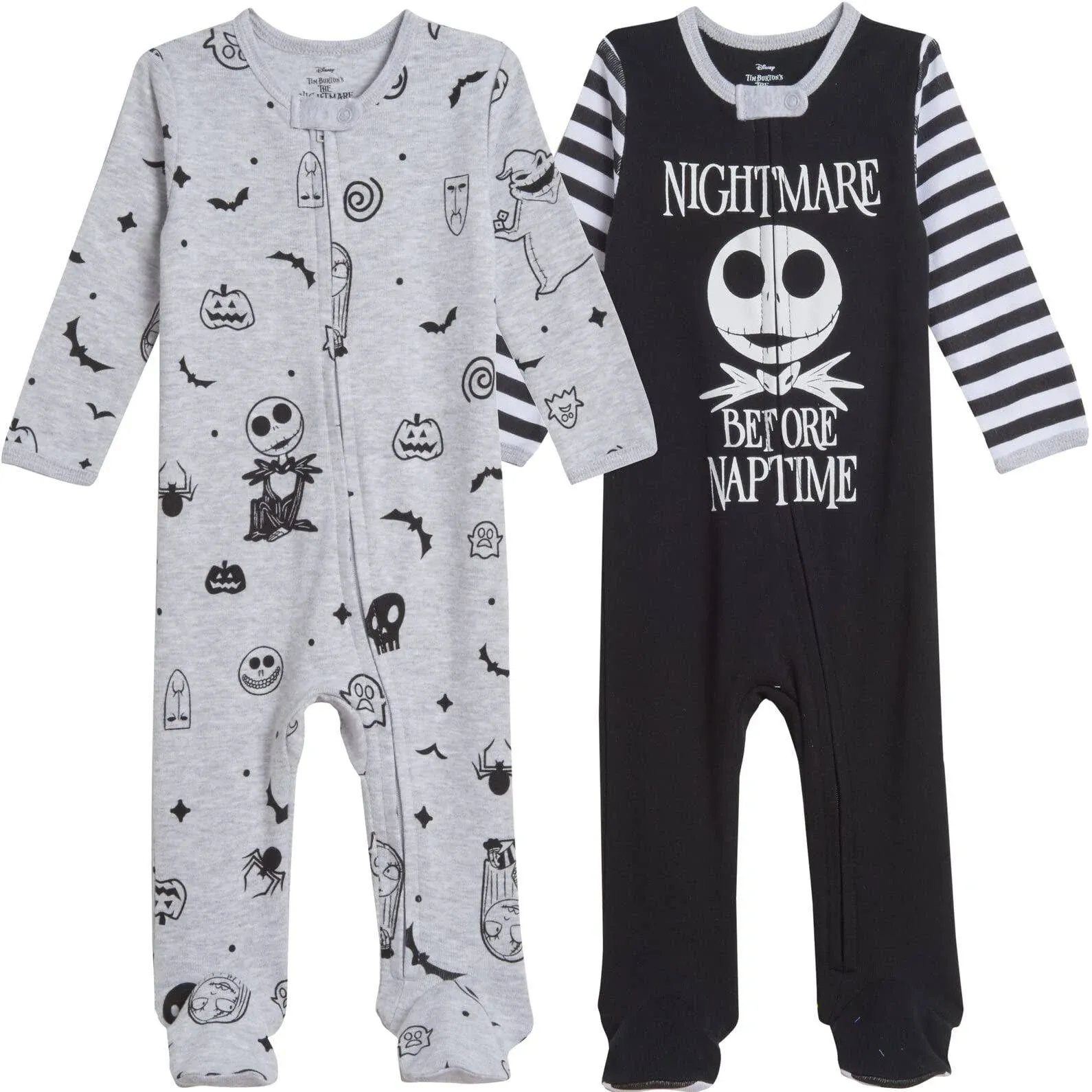 Disney Nightmare Before Christmas Jack Skellington Baby 2 Pack Zip Up Sleep N' Play Coveralls Newborn to Infant