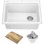 Kraus 25 in. Bellucci Granite Composite Workstation Drop-In Top Mount Single Bowl Kitchen Sink with Accessories, White