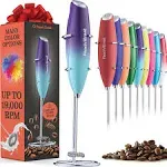 Peach Street Powerful Handheld Milk Frother, Mini Milk Foamer, Battery Operated (Not Included) Stainless Steel Drink Mixer with Frother Stand for Coffee, Lattes, C