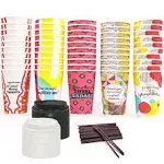 Dessie 50 Disposable Coffee Cups with Lids 16 oz, 5 Unique Designs. Motivational Hot Cups with Lids 16 oz, Heat Resistant, Leakproof & Sturdy. Paper