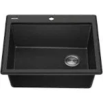 Kraus KGTW12-25MBL Bellucci 25 inch Granite Composite Workstation Drop-In Top Mount Single Bowl Kitchen Sink with Accessories, Metallic Black