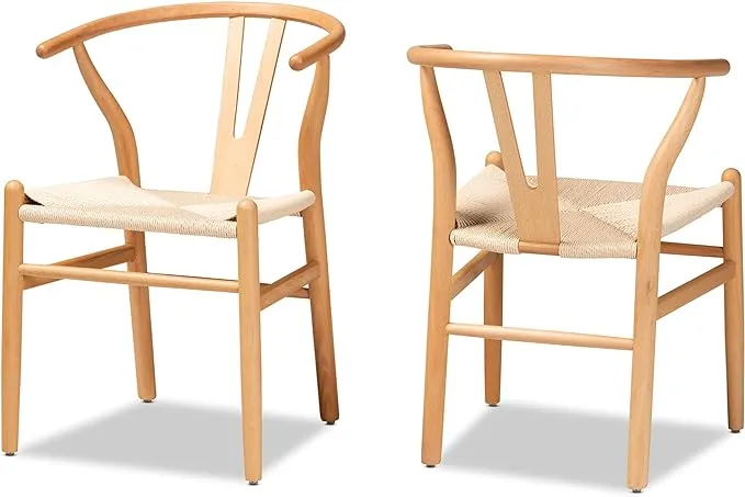 Baxton Studio Paxton Dining Chair, Set of 2, Beige and Oak Brown