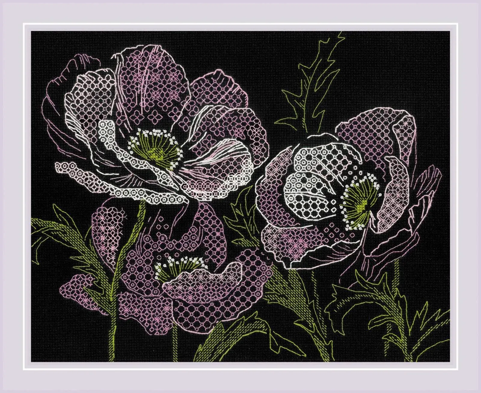 RIOLIS - Lace Poppies 1991, Cross Stitch Kits 11¾"x9½, Cross Stitch Kits for Adults, Counted Cross Stitch Kits, Embroidery Kit for Beginners & Advanced, Floral Crossstitching Kits