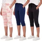 Real Essentials 3-Pack: Women's Capri Joggers Cuffed Athletic Casual Soft Sweatpants with Pockets (Available in Plus Size)