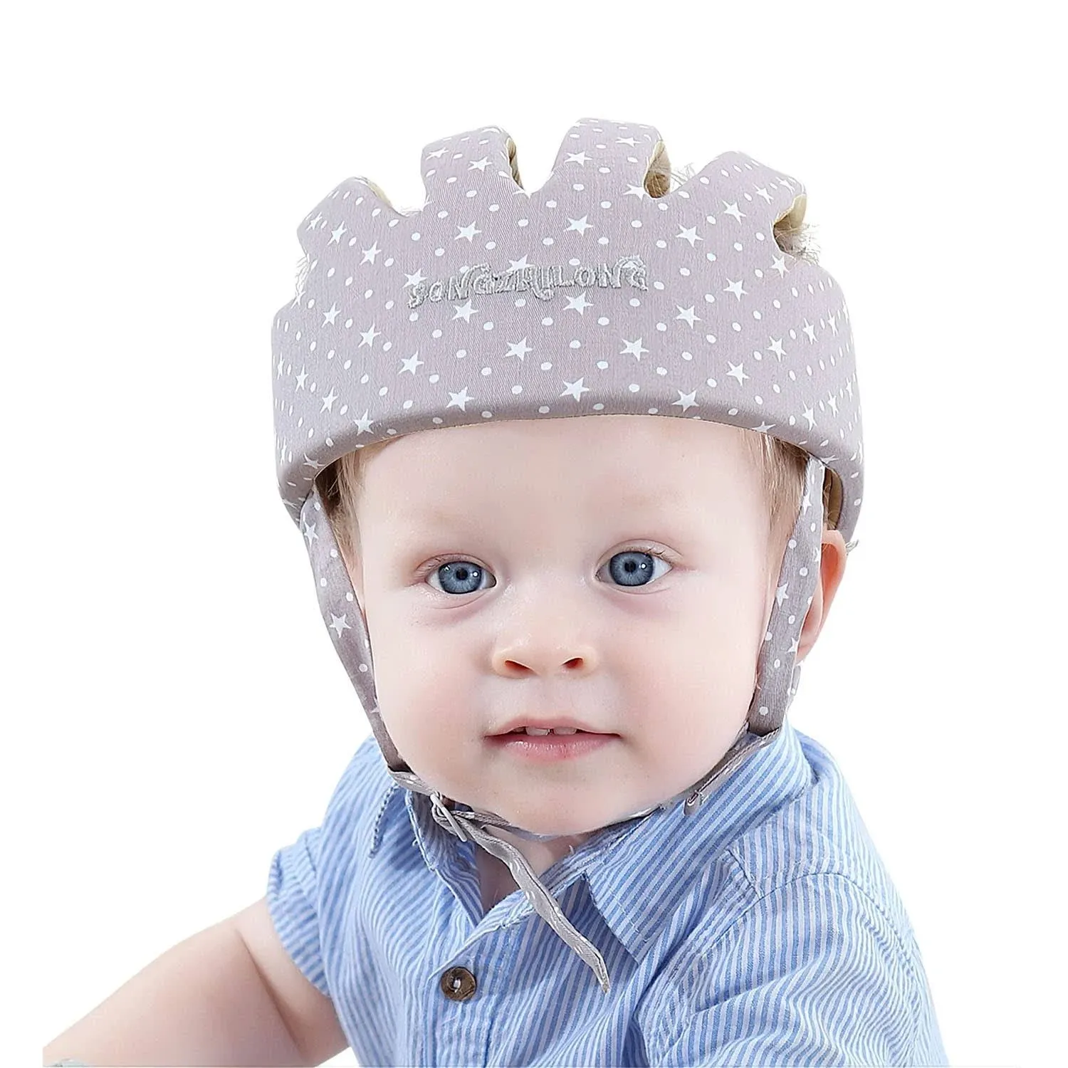 ESUPPORT Baby Adjustable Helmet, Kid Soft Cushion Harnesses Cap, Toddler Infant Hat When Learning to Crawl Walk Play (Star Grey)