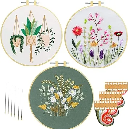 Nuberlic 3 Sets Embroidery Kit for Adults Cross Stitch Starter Kit Include Craft ...