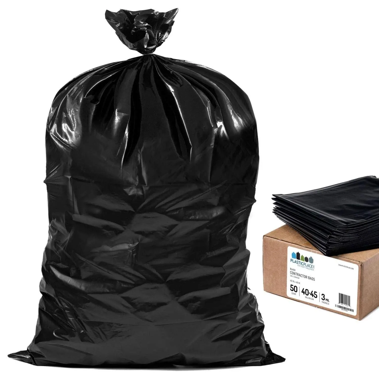 Plasticplace 40-45 Gallon Contractor Bags, Black (50 Count)