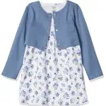 Luvable Friends Dress and Cardigan Set, Blue Floral