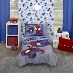 Marvel Spiderman Spidey and His Amazing Friends Spidey Time Red, Blue, and Grey 4 Piece Toddler Bed Set