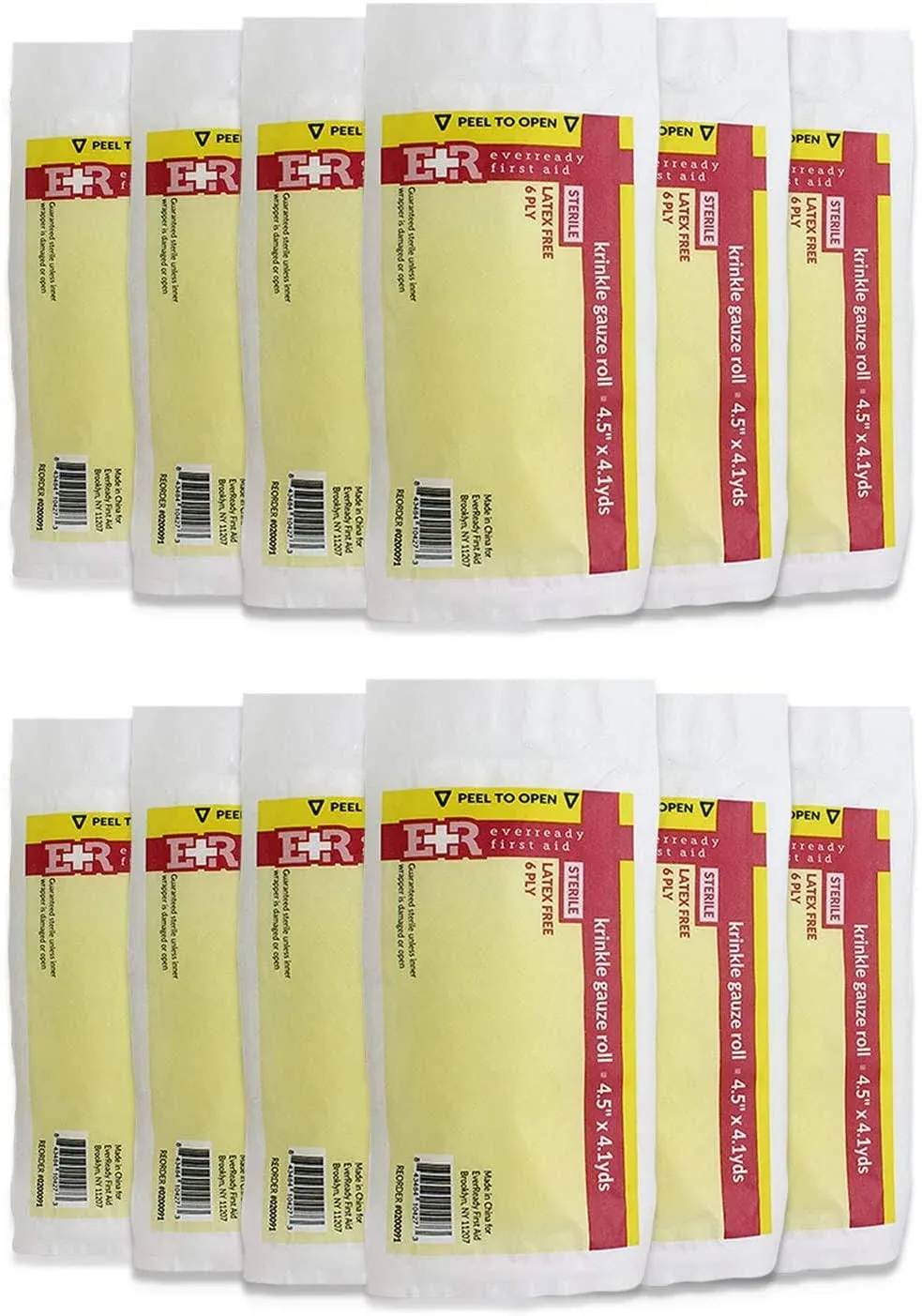 Ever Ready First Aid Sterile Krinkle Kerlix Type 4 1/2" x 4.1 Yds, Latex Free, 6 PLY, Gauze Bandage Roll - 12 Count